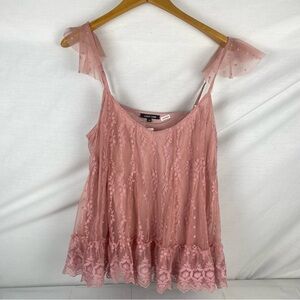 NWT Love Sam Blush Pink Lace Blouse lined camisole V Neck festival medium